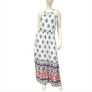 White and Blue Sleeveless Sundress for Resort Wear